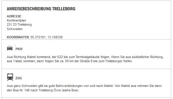 Sassnitz Trelleborg Anreise Informationen