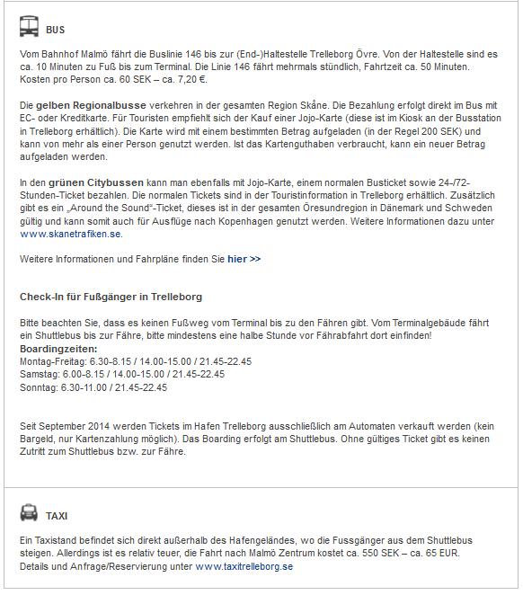 Sassnitz Trelleborg Anreise Informationen