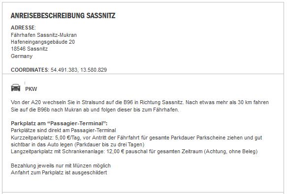 Sassnitz Trelleborg Anreise Informationen